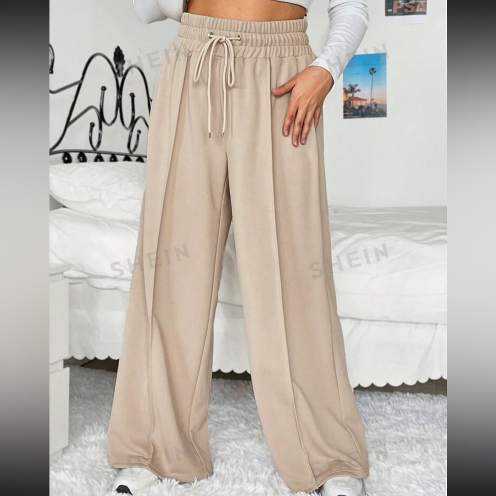 Drawstring waist wide leg pants
